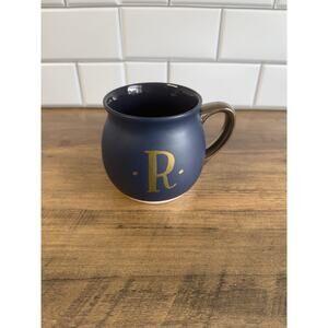 Threshold "R" Initial Monogram Cauldron Shaped Copper Handle 16 oz Navy Mug